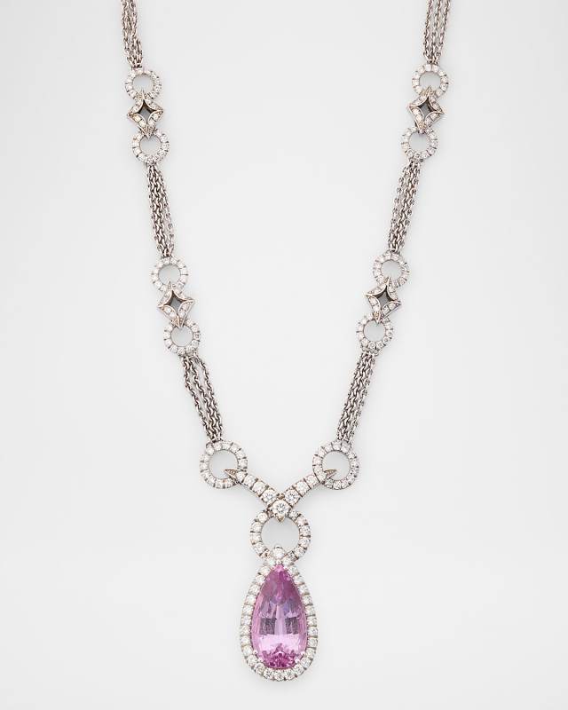 18K White Gold Pink Topaz and Diamond NecKlace